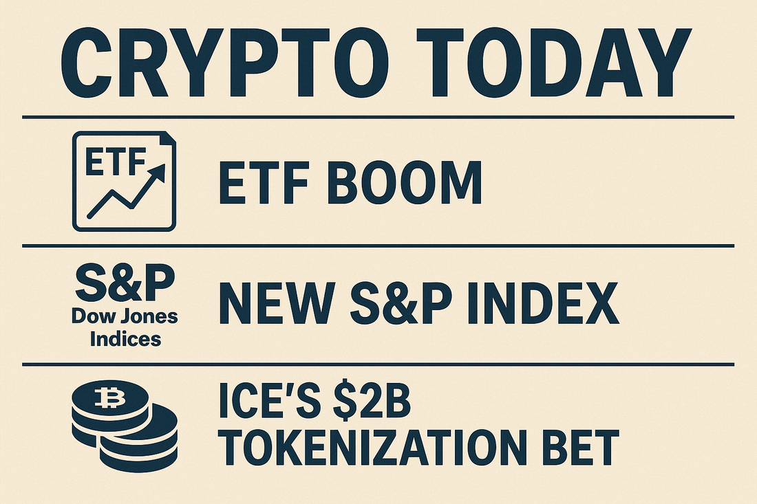 Crypto Today: ETF Boom, New S&P Index, and ICE’s $2B Tokenization Bet