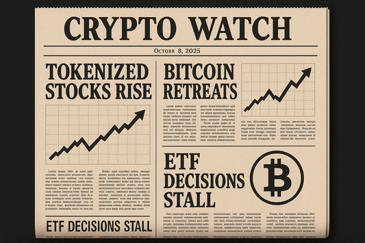 Crypto Watch (Oct 8, 2025): Tokenized Stocks Rise, Bitcoin Retreats, and ETF Decisions Stall