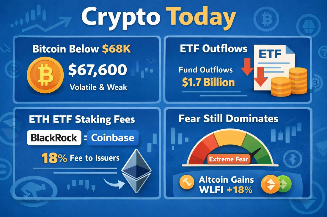 Crypto Today: Bitcoin Struggles Below $68K, ETFs See Outflows & Institutional and Market Sentiment Stay Mixed