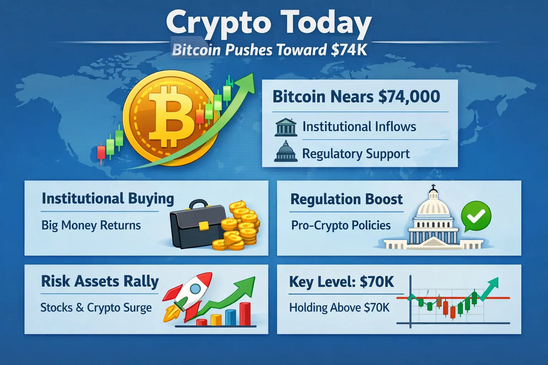 Crypto Today: Bitcoin Pushes Toward $74K as Institutional Demand and Policy Momentum Lift Markets