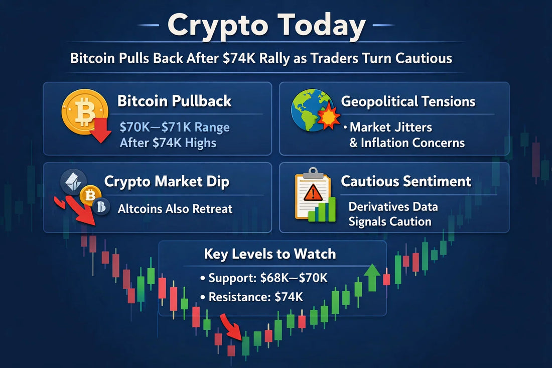Crypto Today: Bitcoin Pulls Back From $74K as Traders Turn Cautious