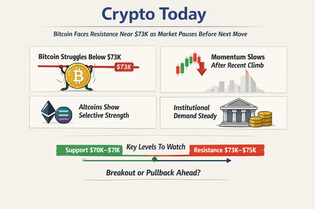 Crypto Today: Bitcoin Faces Resistance Near $73K as Market Pauses Before Next Move