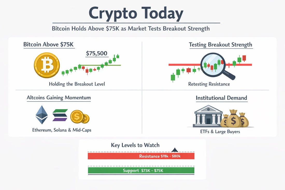 Crypto Today: Bitcoin Holds Above $75K as Market Tests Breakout Strength