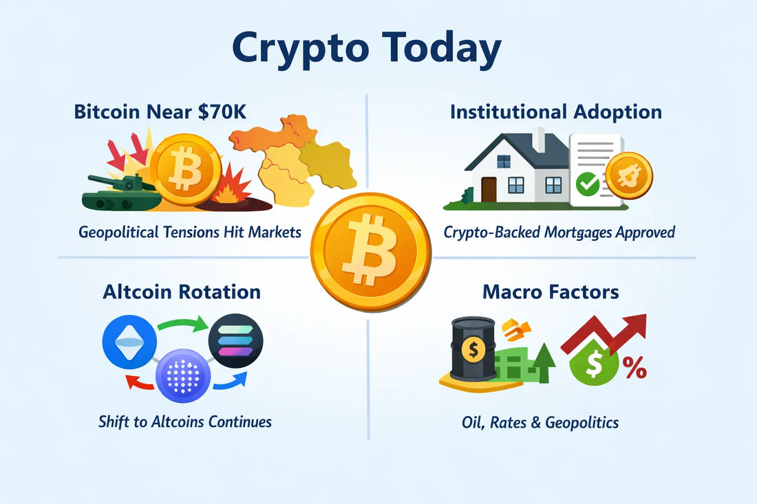 Crypto Today: Bitcoin Slips Near $70K as Geopolitical Tension Returns, But Institutional Adoption Expands