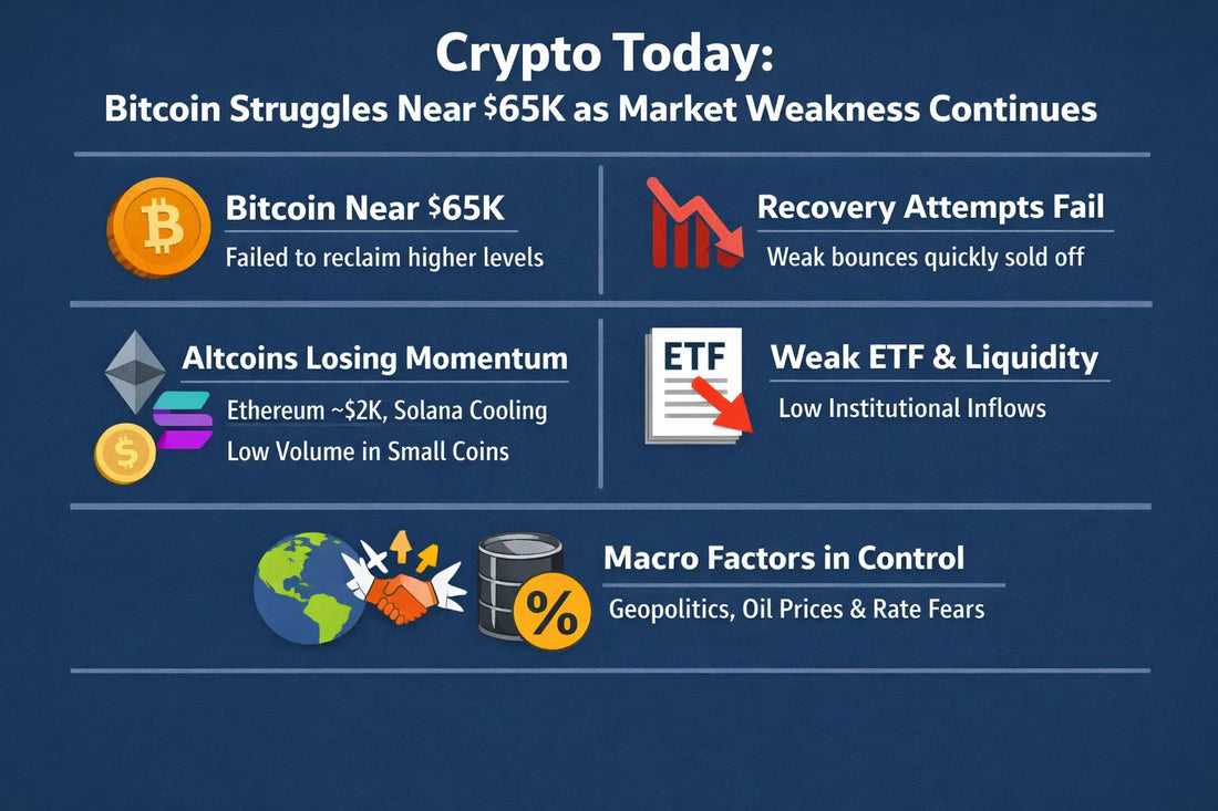 Crypto Today: Bitcoin Struggles Near $65K as Market Weakness Continues
