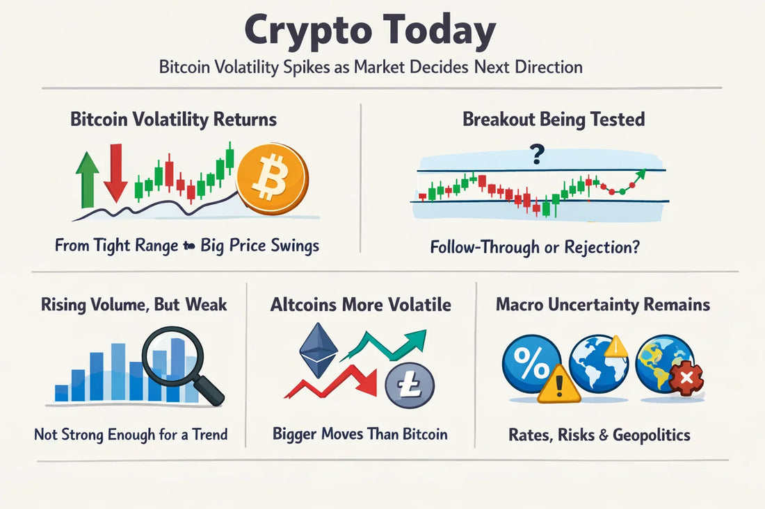 Crypto Today: Bitcoin Volatility Spikes as Market Decides Next Direction