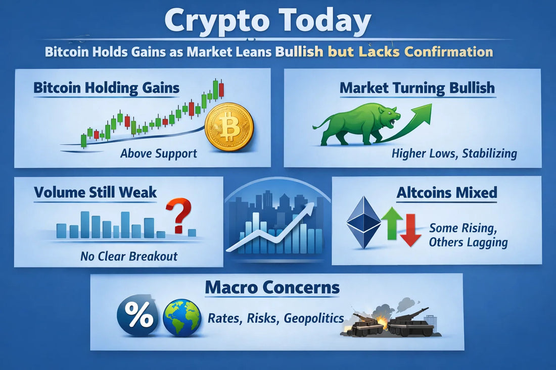 Crypto Today: Bitcoin Holds Gains as Market Leans Bullish but Lacks Confirmation