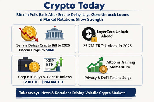 Crypto Today: Bitcoin Pulls Back After Senate Delay, LayerZero Unlock Looms & Market Rotations Show Strength