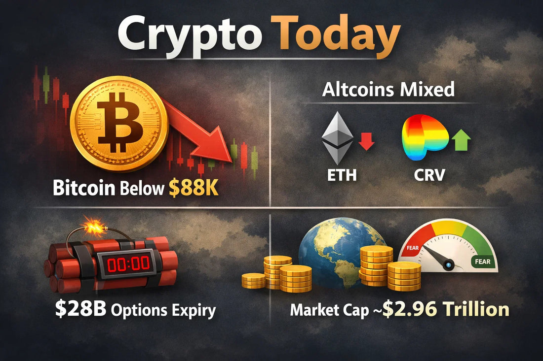 Crypto Today: Bitcoin Dips Below $88K, Altcoins Mixed & Traders Brace for Massive Options Expiry